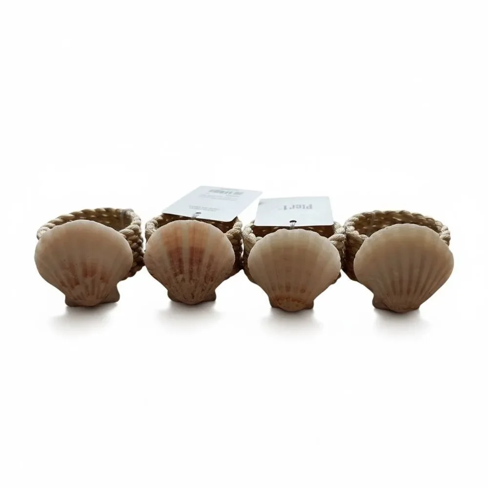 NWT Pier 1 Imports Natural Seashell Napkin Ring Set of 4 Jute Beach Theme Shells